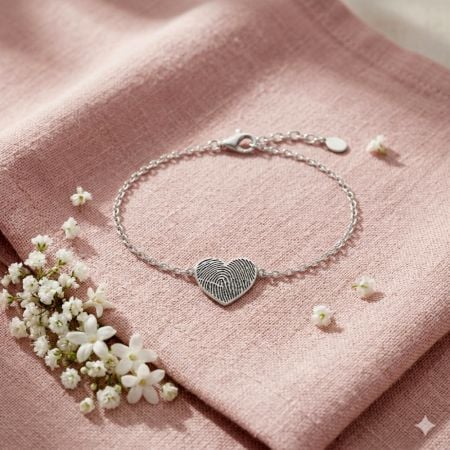 Handmade 925 Silver Fingerprint Heart Bracelet